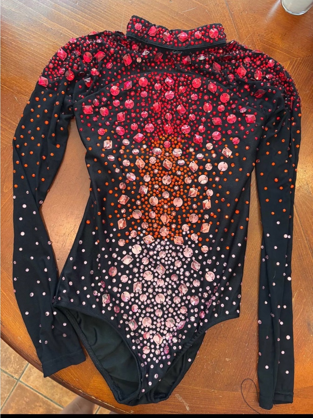 Glamour Black Bodysuit with Red, Orange and Pink Stones